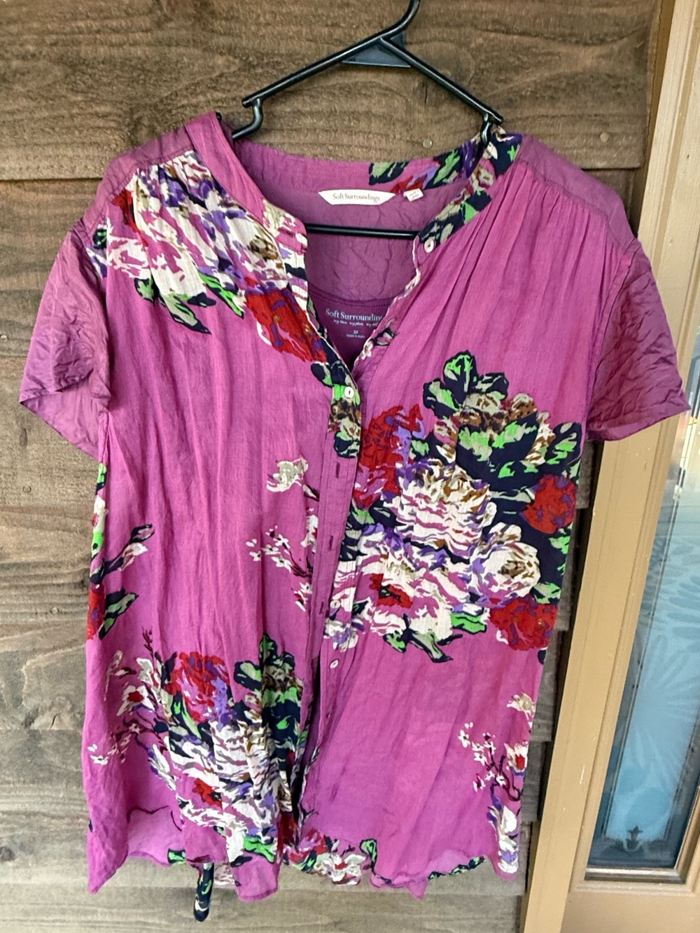 Soft Surroundings Pink Floral Button-down blouse w/ tank top